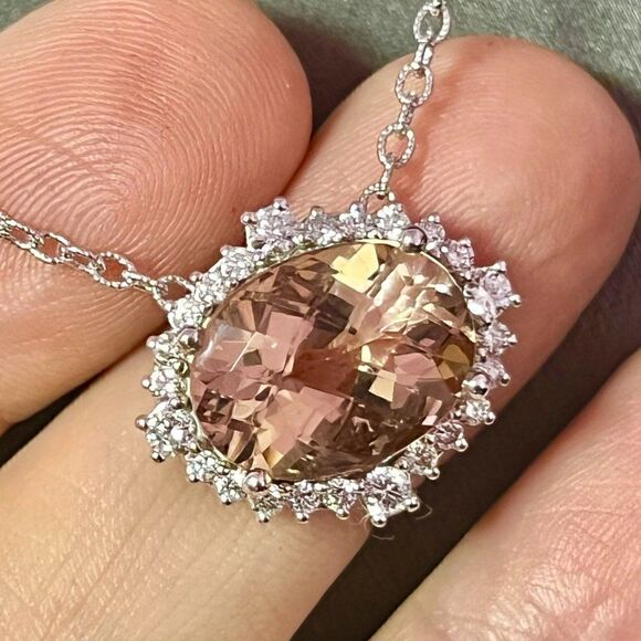 Natural Morganite Diamond Necklace 18" Gold 10.67 TCW Certified $6,950 215433 - Picture 8 of 12